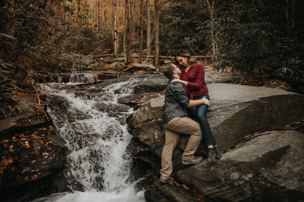  How did y'all fall in love Adventure Engagement Session Photography Catawba Falls NC